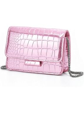〽️ Women's Pink Metallic Y2k Square Purse Chain Strap Evening Crossbody Bags